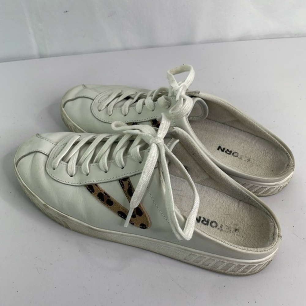 Tretorn white with leopard mule sneakers